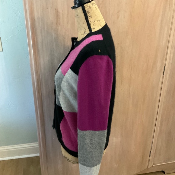 Charter club cashmere 2-ply color blocked cardigan sweater pink/grey w/ flaw - Picture 11 of 12